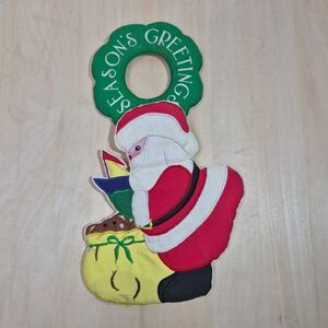 Vintage 1987 McCrory Santa Claus Fabric Door Hanger Seasons Greetings Christmas